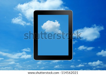 Modern touch screen tablet computer, cloud computing technology concept