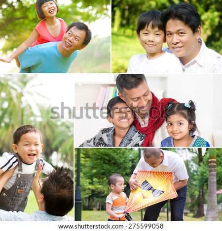 Collage photo fathers day concept. Mixed race family having fun at indoor and outdoor park. All photos belong to me.