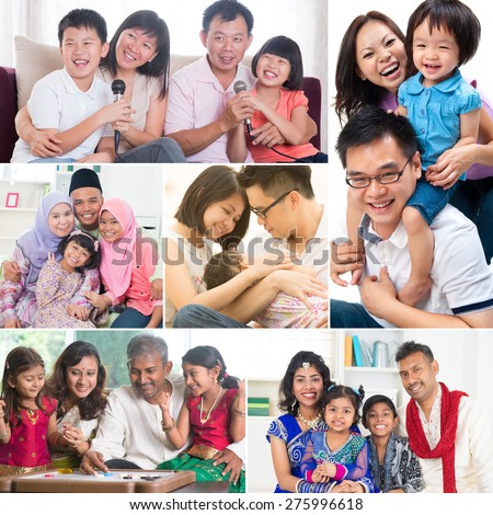 Collage photo of mixed race family having fun indoors living lifestyle. All photos belong to me.