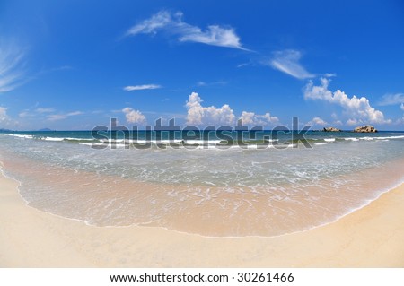 Tropical Beach with wide angle fisheye view