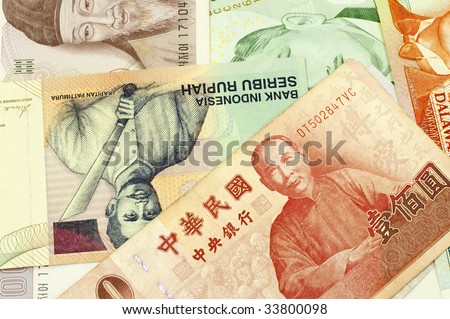 Currencies of Singapore, Taiwan, Korea, Brunei Darussalam and Indonesia.