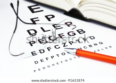 optician with eye test and book