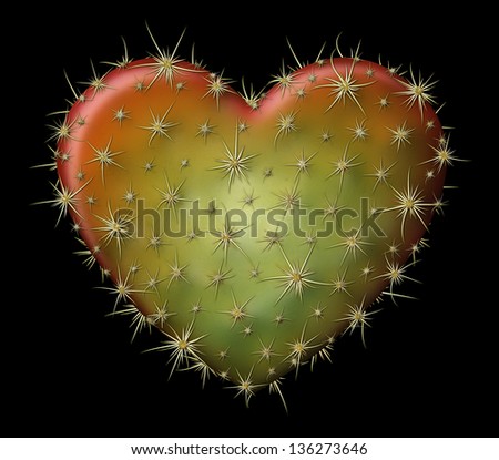 Digital illustration of a heart shaped prickly pear cactus.