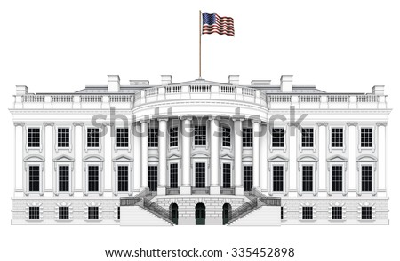 Digital illustration of the south view of the White House. Includes a clipping path.