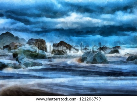 Digital structure of painting. Ocean storm