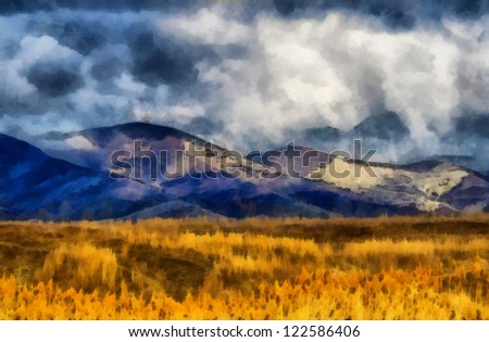 Digital structure of painting. Autumn cloudy landscape