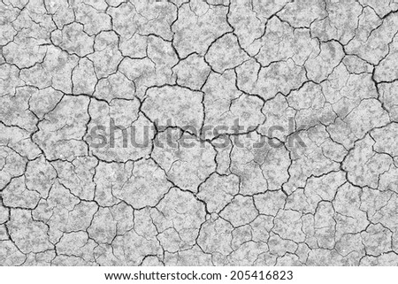 dry cracked soil texture and background on dry season (grayscale)