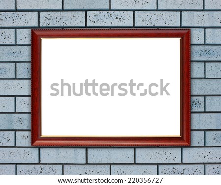 blank wood frame on brick stone wall background