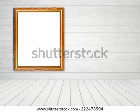 blank wood frame in room with white wood wall and wood floor background