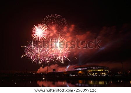 beautiful firework over stadium with sky at night