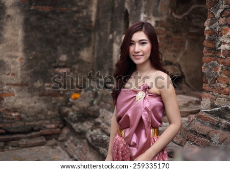 Female in Thai traditional dress at  historical park
