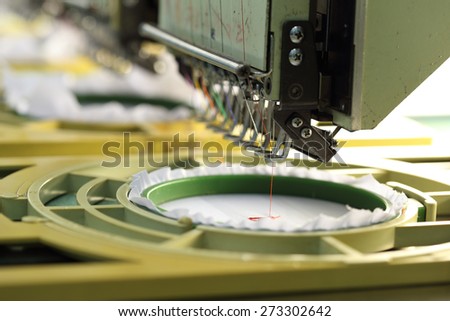 closed-up of Machine embroidery is an embroidery process whereby a sewing machine
