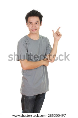 man think of idea with gray t-shirt isolated on white background