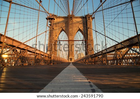 Vintage Brooklyn Bridge at sunrise, New York City