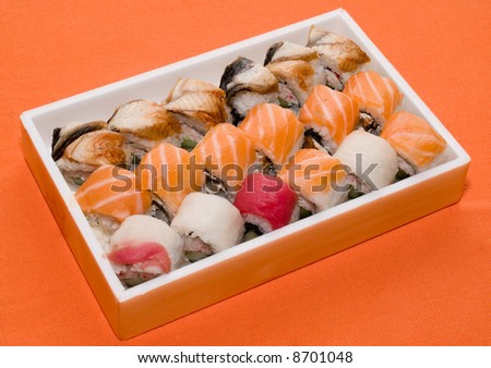japan restaurant set of traditional food - rolls and sushi