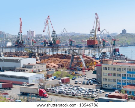 timber export at russian cargo port Vladivostok