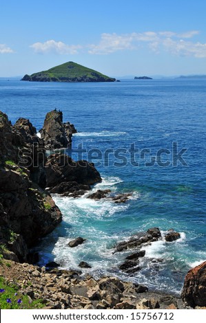 rocky coast landscape of russian reserve Rikorda island of sea of japan