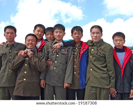 PAKTUSAN - SEPTEMBER 7: group of North Korean soldiers on the top of Paktusan mountain, September 7, 2008, North Korea