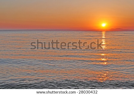 red sunset of sea of japan
