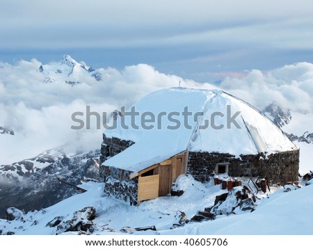 high mountain house in the Priyut 11 mountaineering base camp at Elbrus in Caucasus