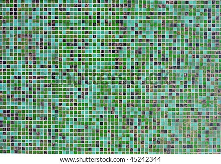 wall with green and blue mosaic tiles background