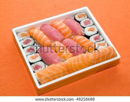 japan restaurant set of traditional food - rolls and sushi