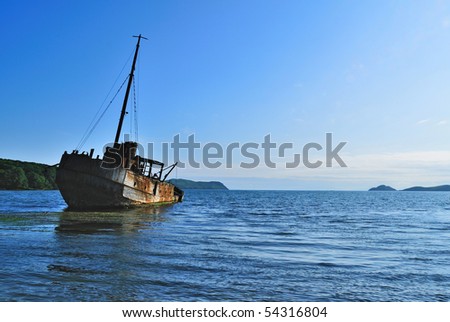 old ship wreck in the Vityaz bay of  russian   primorye