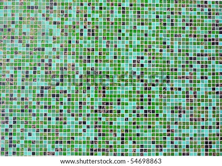 wall with green and blue mosaic tiles background