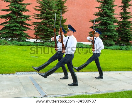 MOSCOW - JULY 4: Change of the guard at the Eternal Flame post in front of the Kremlin in Moscow on July 4, 2011
