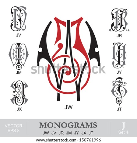 vintage monograms jw jv jr jm jy jx jt stock vector vintage monograms jw jv jr jm jy jx jt stock vector