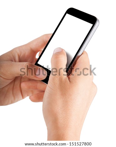 Mobile phone in hands isolated on white background