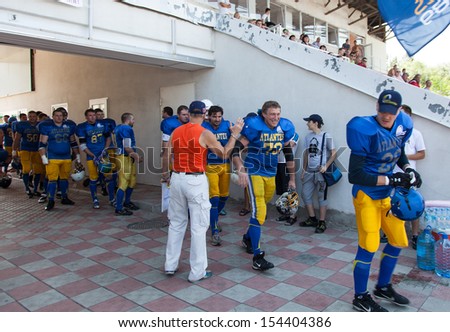 KHARKOV/UKRAINE - 7 JULY 2013: American football match between the teams of Ukrainian 