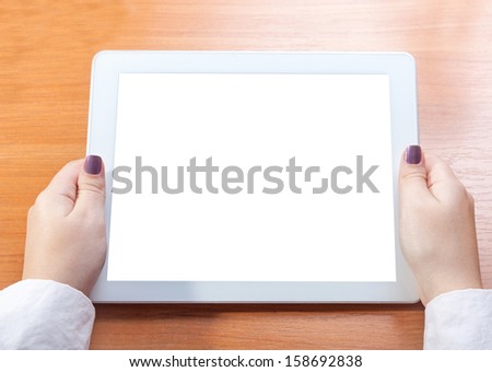 tablet with a pure white screen, close-up