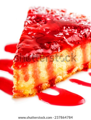 a piece of fruit cream cake with jam