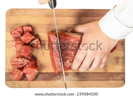 Cook chopped fresh fillet of beef knife