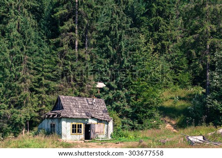 old wooden house in the Carpathian forest