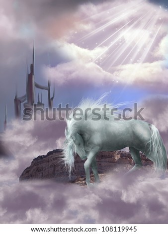 Magic Horse in the sky with castle