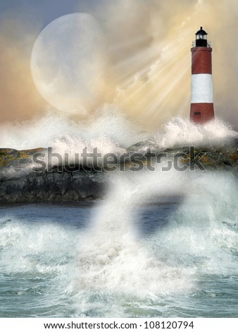 lighthouse in a cliff with big waves