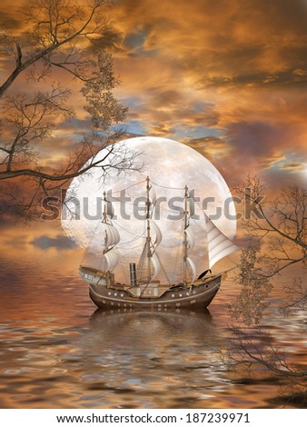 Fantasy Landscape in the ocean with old ship