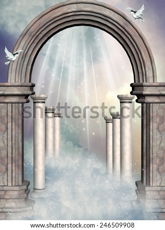 Fantasy fairy Landscape in the sky with portal