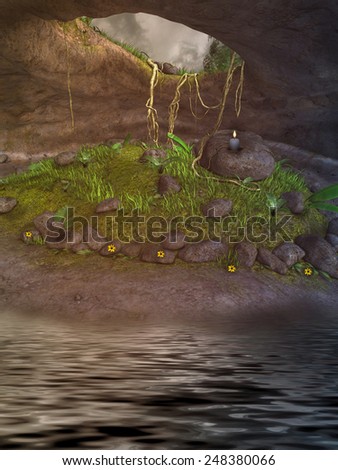 Fantasy  Landscape in a cave with lake