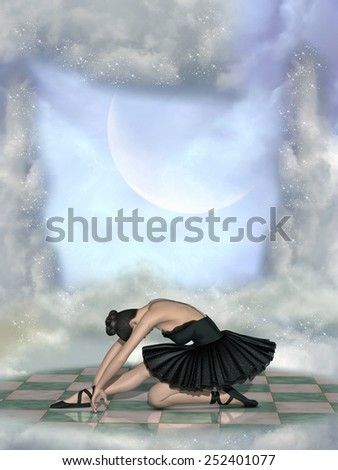 ballet dancer in the sky with fantasy environment