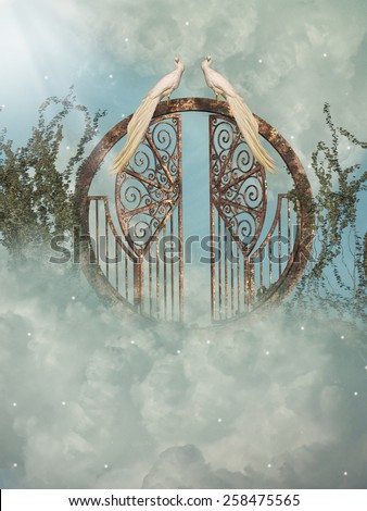 Fantasy landscape in the heaven with gate