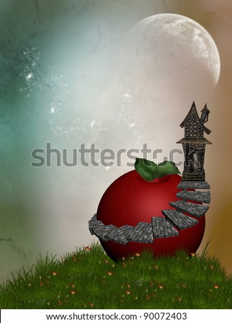 Fantasy House in the garden with and apple