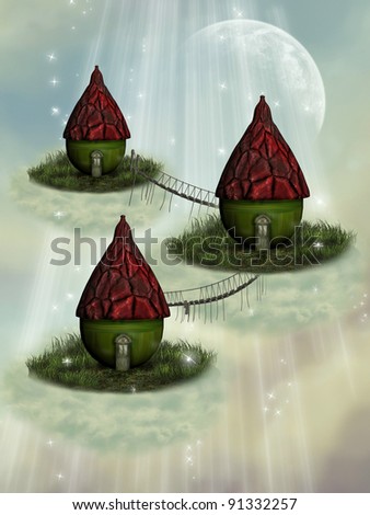 fairy house in the sky with bridge