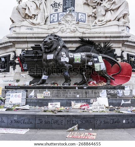Paris, France - JANUARY 7TH, 2015: March against Charlie Hebdo magazine terrorism attack, on January 7th, 2015, testimony in Paris