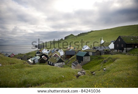 Houses in the village of the Island Mykines, Faroe Islands