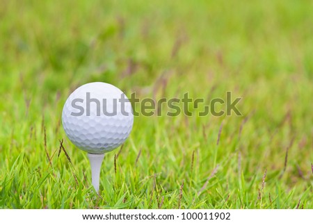 Golf ball on tee over a blurred green