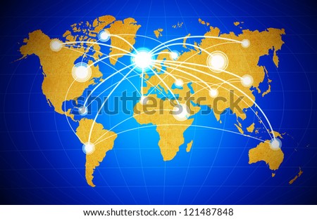 social network structure on World Map  background