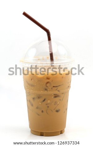 Iced Coffee With Straw In Plastic Cup Isolated On White Background